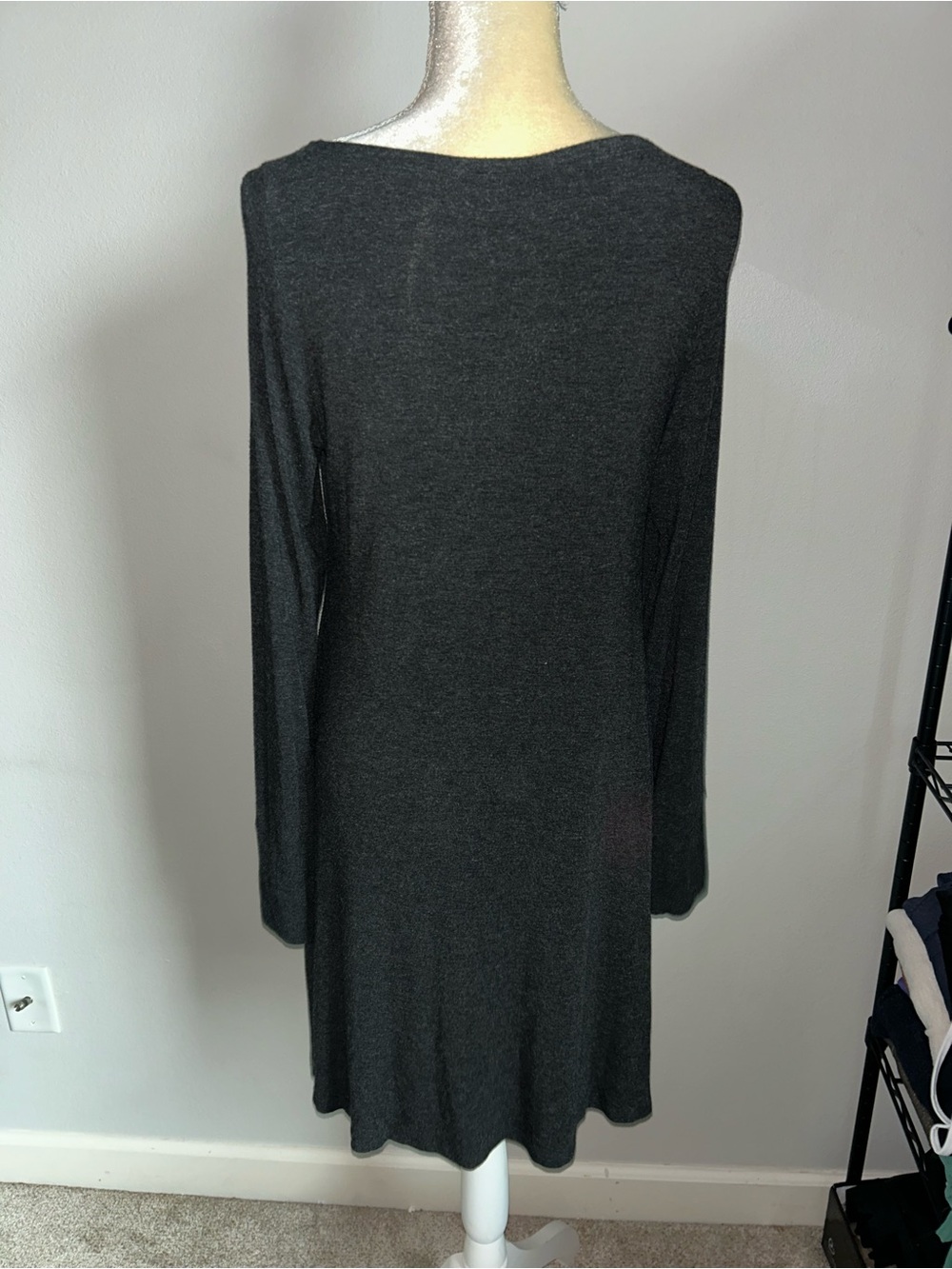 NEW Eileen Fisher Petite Classic Long-Sleeve Swing Dress - Charcoal Gray Sz MP - Picture 4 of 6